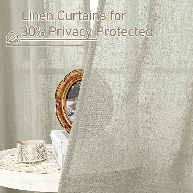 LAMIT Light Filtering Linen Curtains 72 inches Long