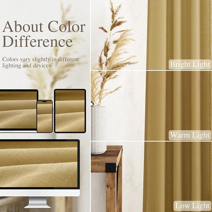 Gold Linen Curtains 63 Inches Long 2 Panel Sets
