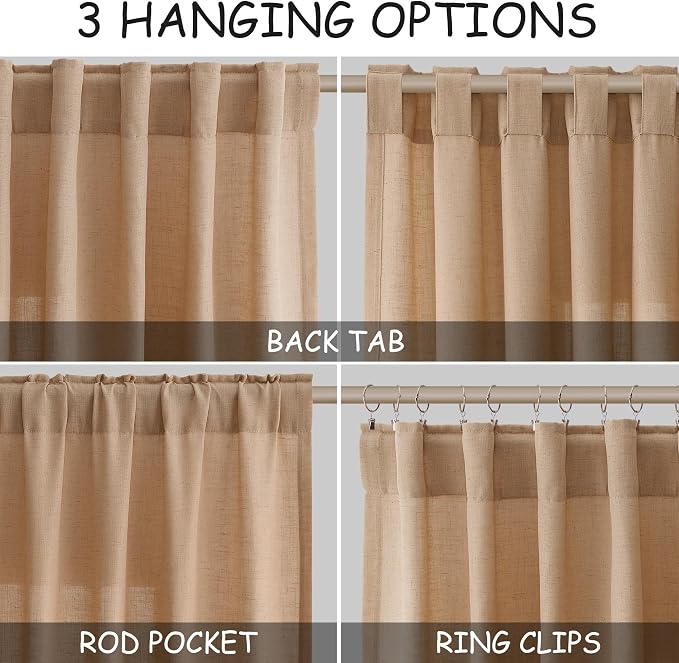 Nanspring Camel Linen Curtains 80 Inches Long