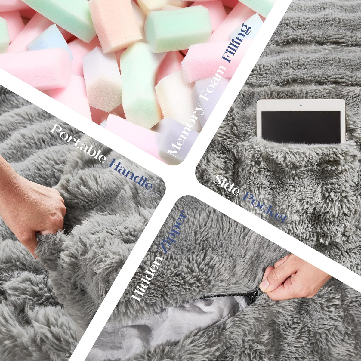 Hobestluk Bean Bag Chairs 3ft Beanbag Chair with Filler Adult Bean Bags with Fluffy & Machine Washable Cover, Giant Bean Bag Chairs for Adults (Grey, 3FT-36" x 36" x 22")