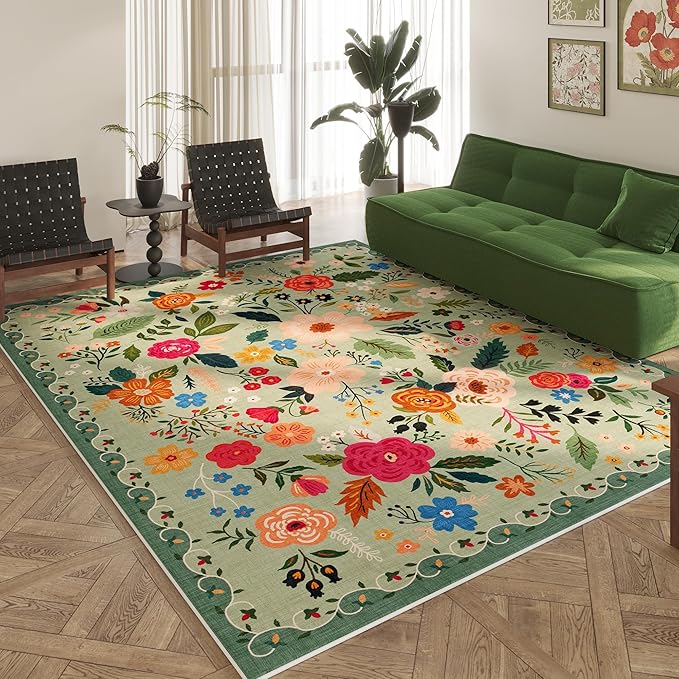 Rugcomf Living Room Rug 6x9 Rug Machine Washable Boho Area Rug Non Slip Floral