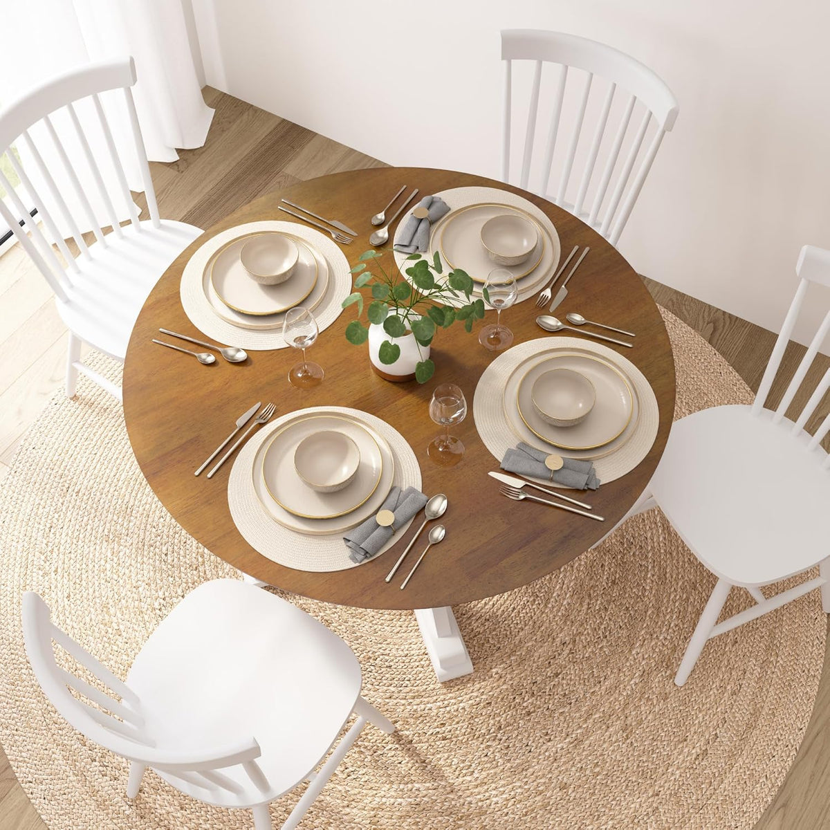 Bush Furniture Round Dining Table, 45 inch Trestle Design, Modern Transitional, West End Collection, Dark Brown and White