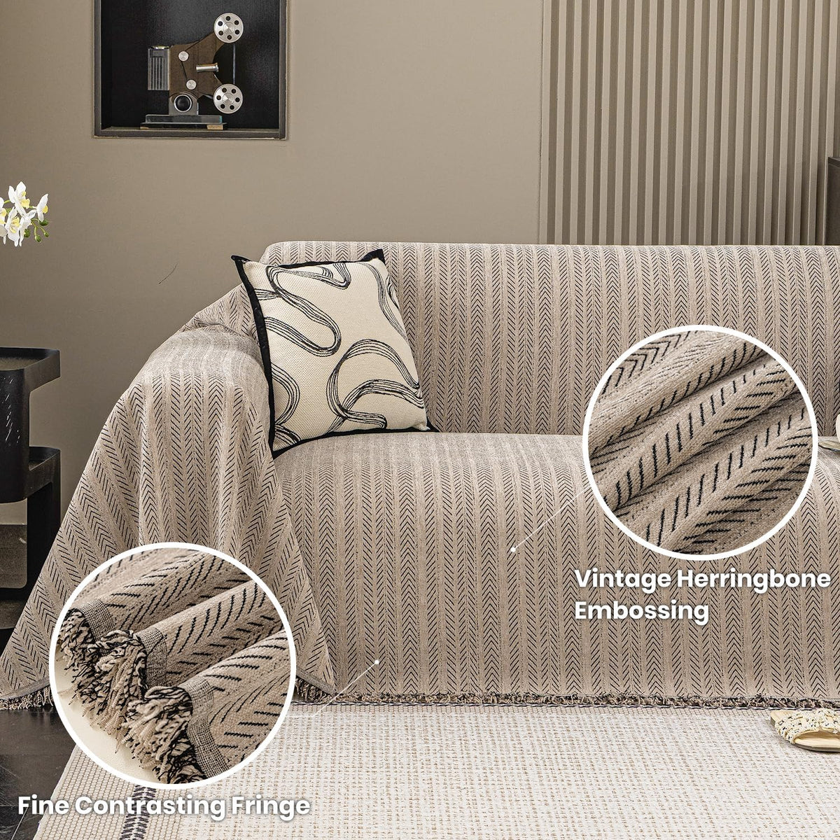 Nobildonna Sofa Cover Washable Soft Thicken Chenille Couch Cover with Tassel,Waterproof Sofa Slipcover for 3-4 Cushion Couch,Sectional Sofa,L-Shaped Furniture Protector Pet-Friendly,Brown 71"x134"