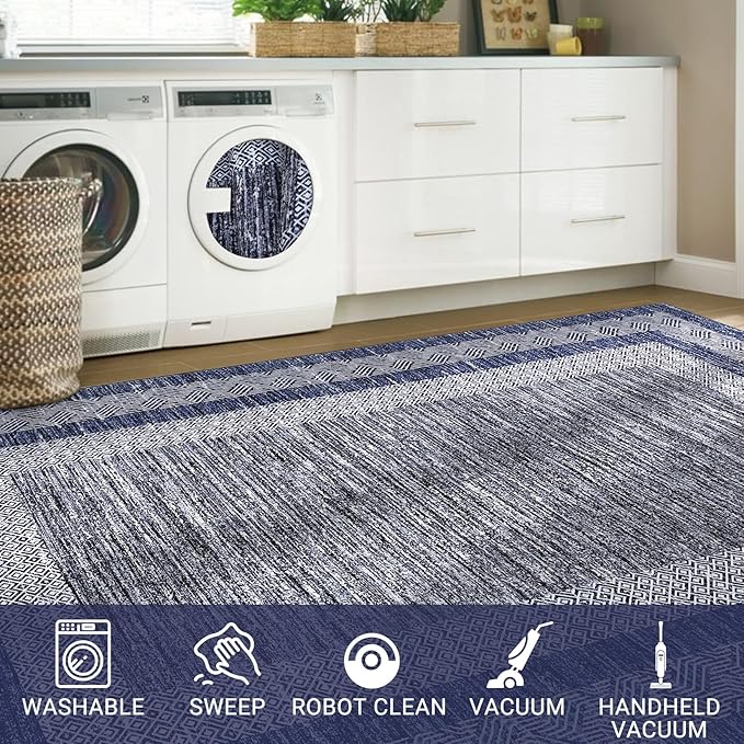 GarveeHome 2x6 Modern Bordered Runner Rug Soft Non Slip Runner Washable Non