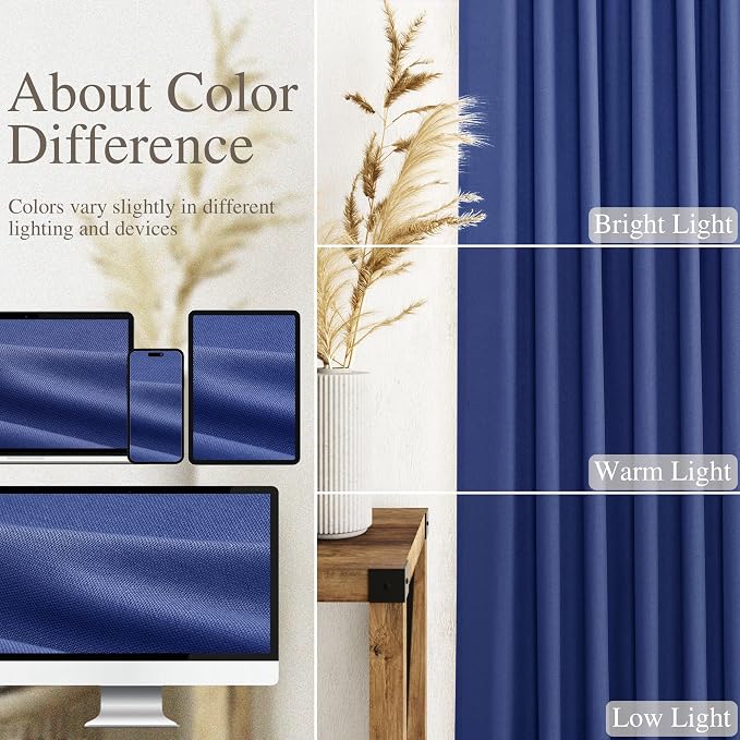 Extra Long Classic Blue Linen Curtains 120 Inch