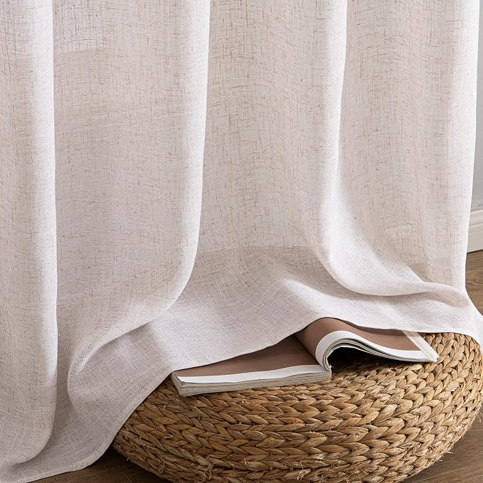 MIULEE Natural White Linen Curtains 72 Inch Length