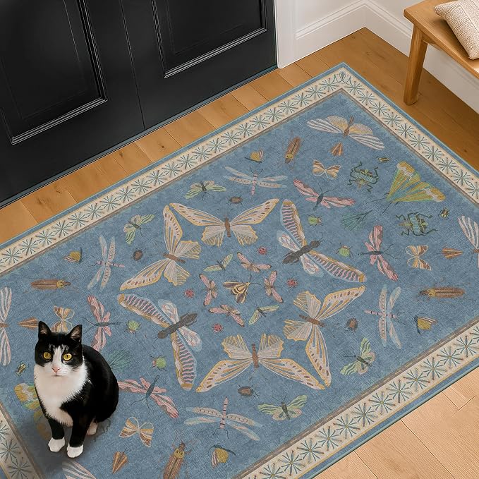 Hazo Haus Washable Blue Rugs for Bedroom Bedside