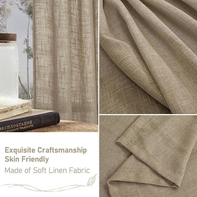 LAMIT Semi Sheer Linen Curtains 36 Inch Length