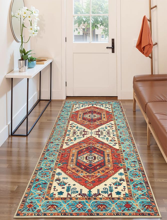 SERISSA Boho Kitchen Runner Rug, 3x7 Washable Non-Slip Runner Rug