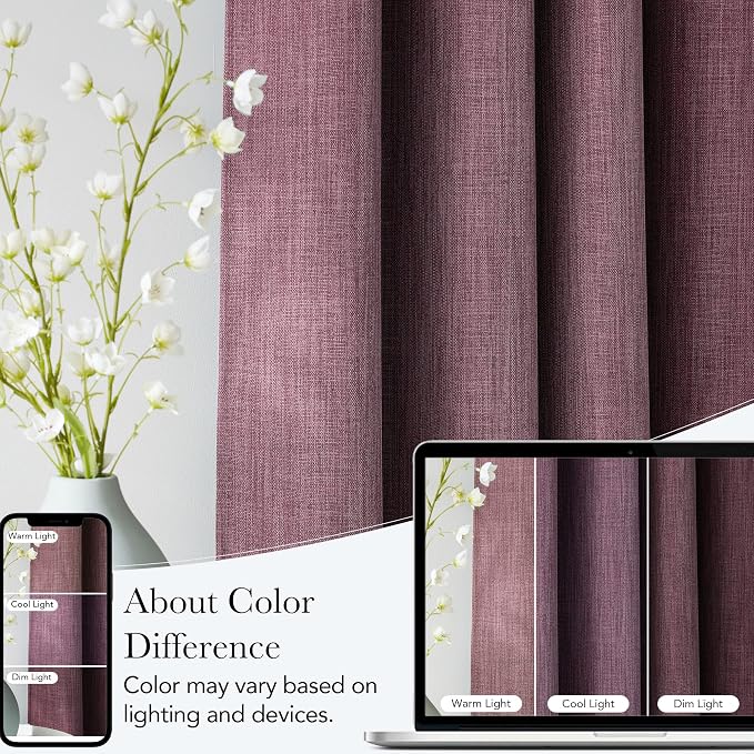NICETOWN Faux Linen Greyish Purple Blackout Curtains 84 inches Long