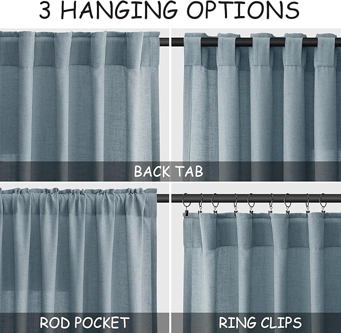 Extra Long Light Blue Linen Curtains 120 Inch