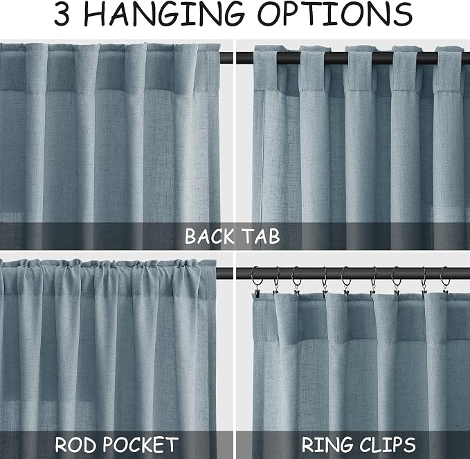 Light Blue Linen Curtains 90 Inch Long 2 Panels Set
