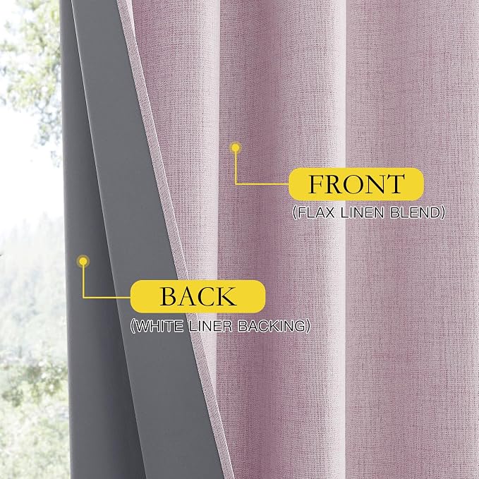 NICETOWN Pink Vintage Linen 100% Blackout Curtains