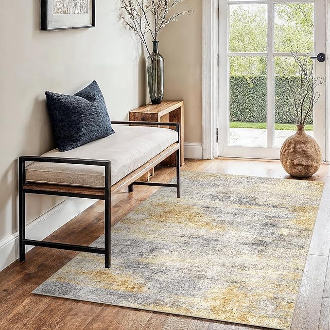 3x4 Washable Entryway Area Rug: Modern Abstract Small Runner Rug