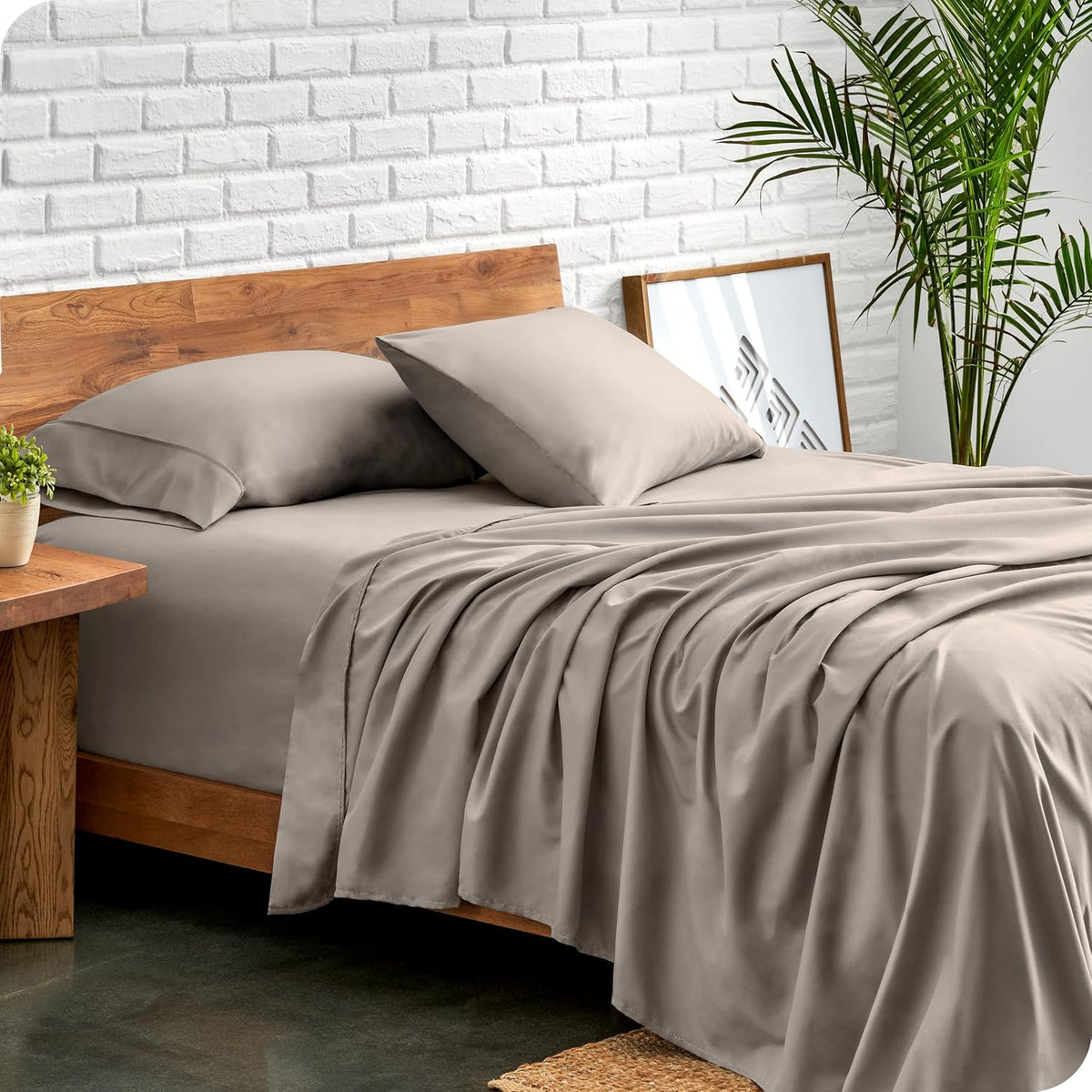 Bare Home Queen Sheet Set - Luxury 1800 Ultra-Soft Microfiber Bed Sheets - Double Brushed - Deep Pockets - Easy Fit - 4 Piece Set - Bedding Sheets & Pillowcases (Queen, Khaki)