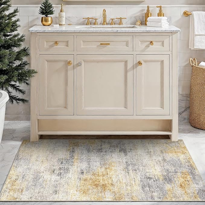 3x4 Washable Entryway Area Rug: Modern Abstract Small Runner Rug