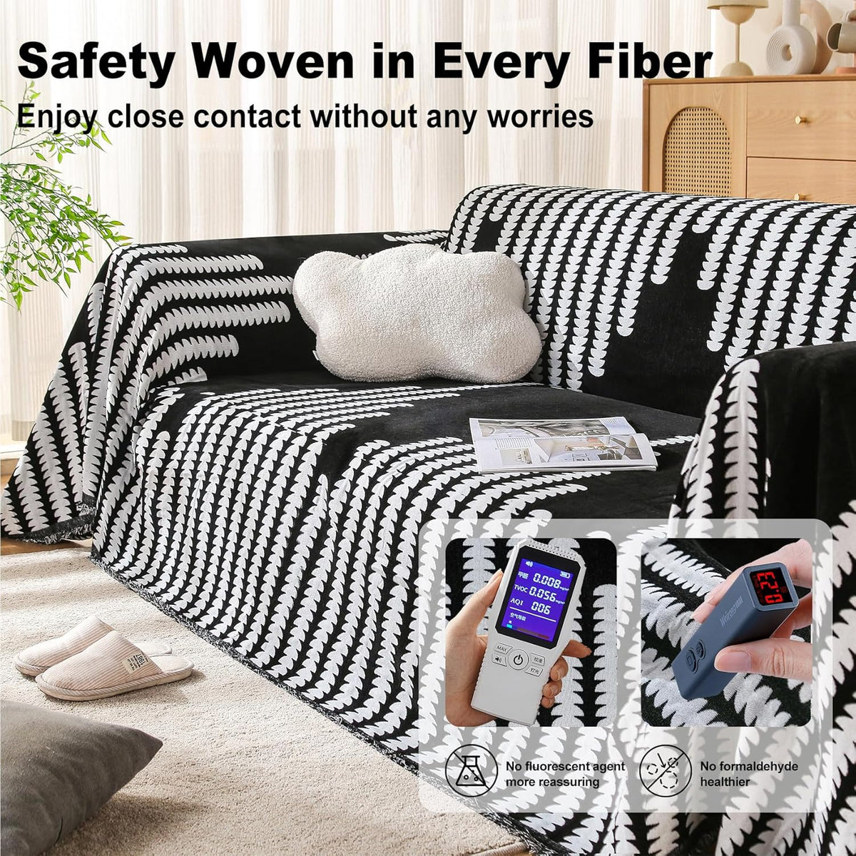 Boho Sofa Cover, Couch Covers for 3 Cushion Couch Sofa Pet Friendly, Sofa Cover Washable, Soft Chenille Living Room Couch Covers Slipcover, Pet Furniture Protecto (2# Black, 71" x 134")