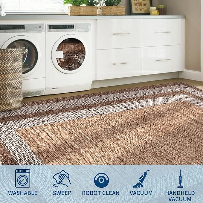 Washable 2.5x10 Kitchen Runner Rug, Easy Clean Geometri Rugs