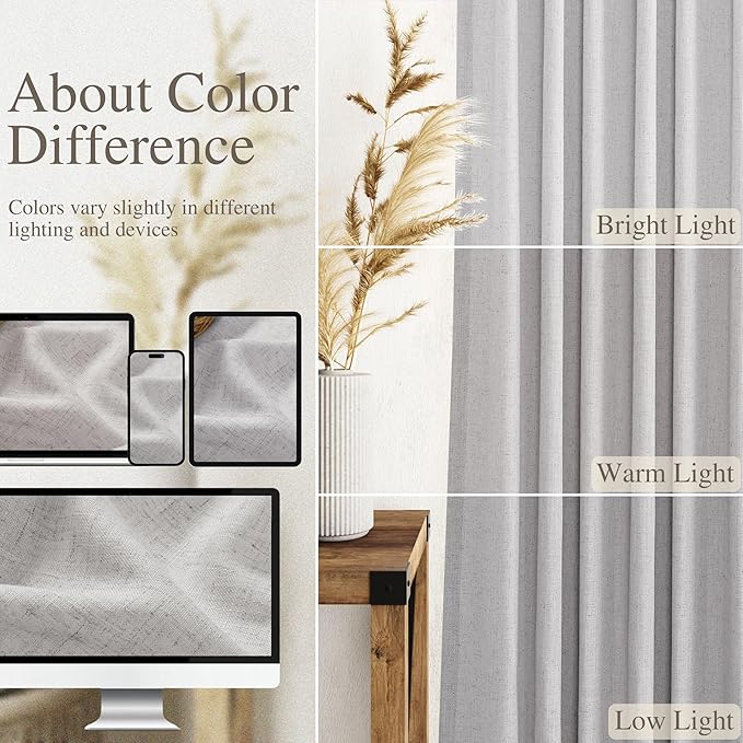 Nanspring Grey Linen Curtains 80 Inches Length