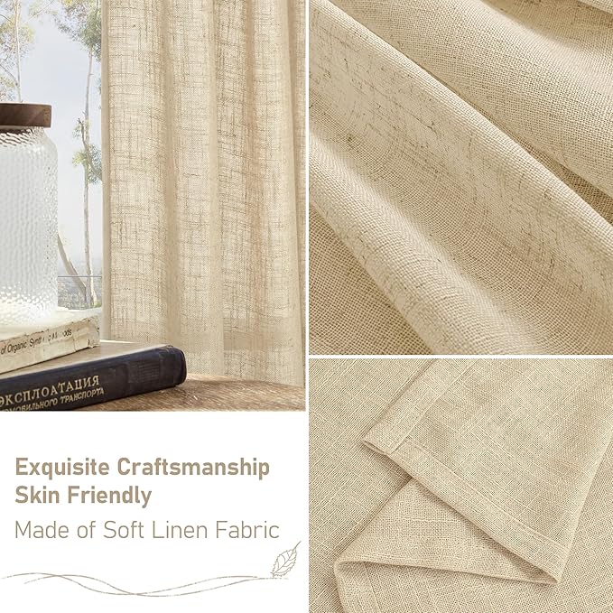 LAMIT Linen Kitchen Curtains 30 Inch Length, Semi Sheer Light Filtering Window