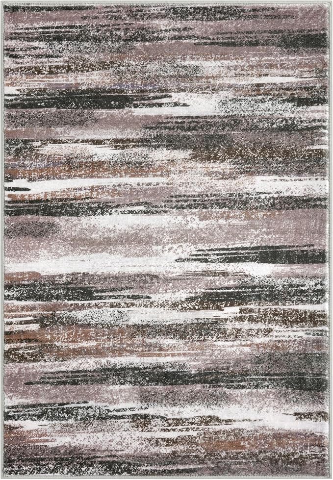 Lansny Modern Abstract Runner Rug 2x10, Dark Light Brown White Washable Long