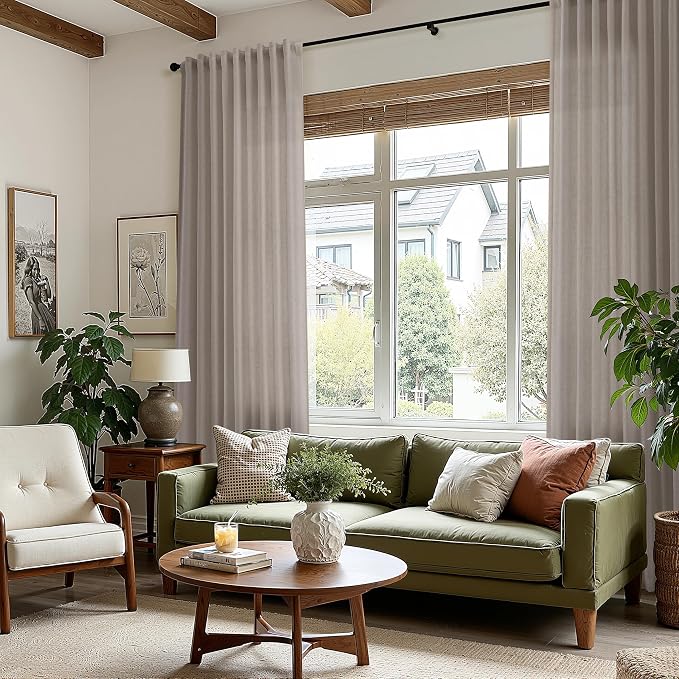 Nanspring Ecru Linen Curtains 84 Inches Long