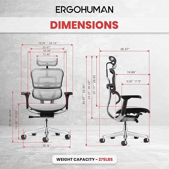 Ergohuman Eurotech ME7ERG GEN2 High Back Mesh Office Chair with Tilt Tension Control, Tilt Lock, Back Angle, Back Height, Synchro Tilt, Seat Height, Seat Depth, and Arm Height Adjustments, Grey