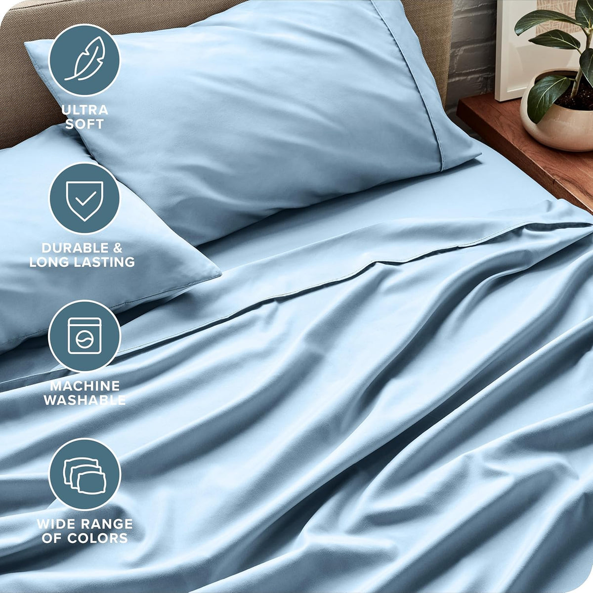 Bare Home Split King Sheet Set - 1800 Ultra-Soft Microfiber Bed Sheets - Double Brushed - Deep Pockets - Easy Fit - 5 Piece Set - Bed Sheets & Pillowcases (Split King, Light Blue)