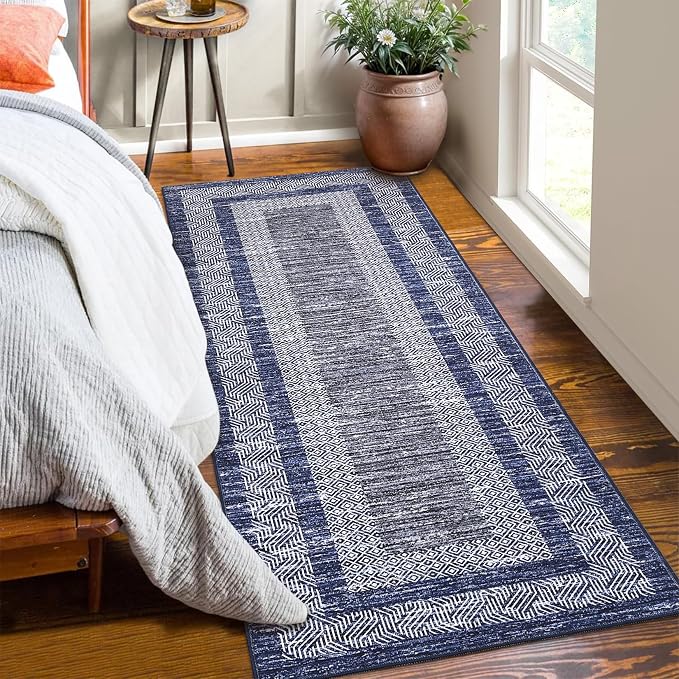 GarveeHome 2x6 Modern Bordered Runner Rug Soft Non Slip Runner Washable Non