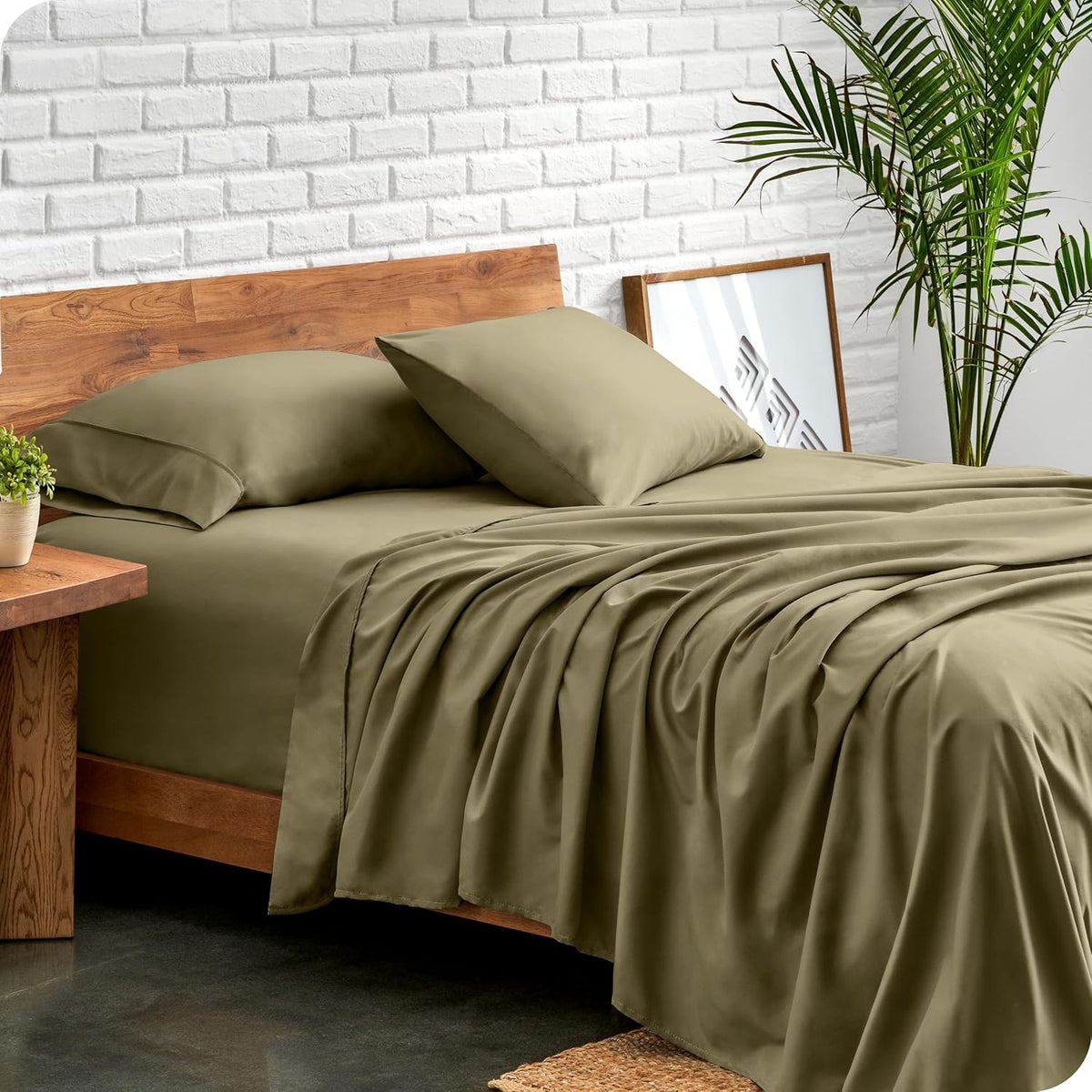 Bare Home Full Sheet Set - Luxury 1800 Ultra-Soft Microfiber Full Bed Sheets - Double Brushed - Deep Pockets - Easy Fit - 4 Piece Set - Bedding Sheets & Pillowcases (Full, Olive)
