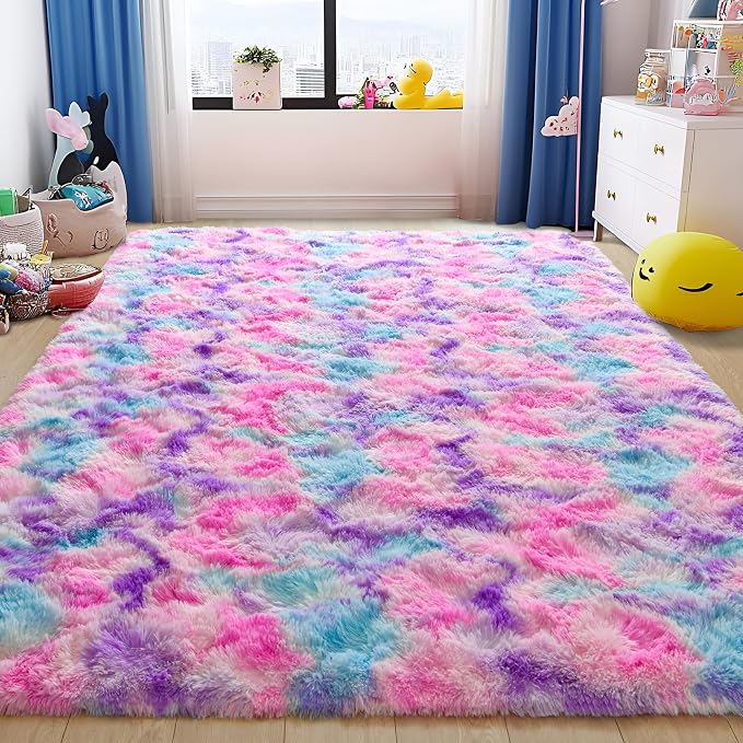 Tepook Soft Rainbow Rug for Girls Room 6x9 Feet, Cute Fluffy Girls Bedroom Area