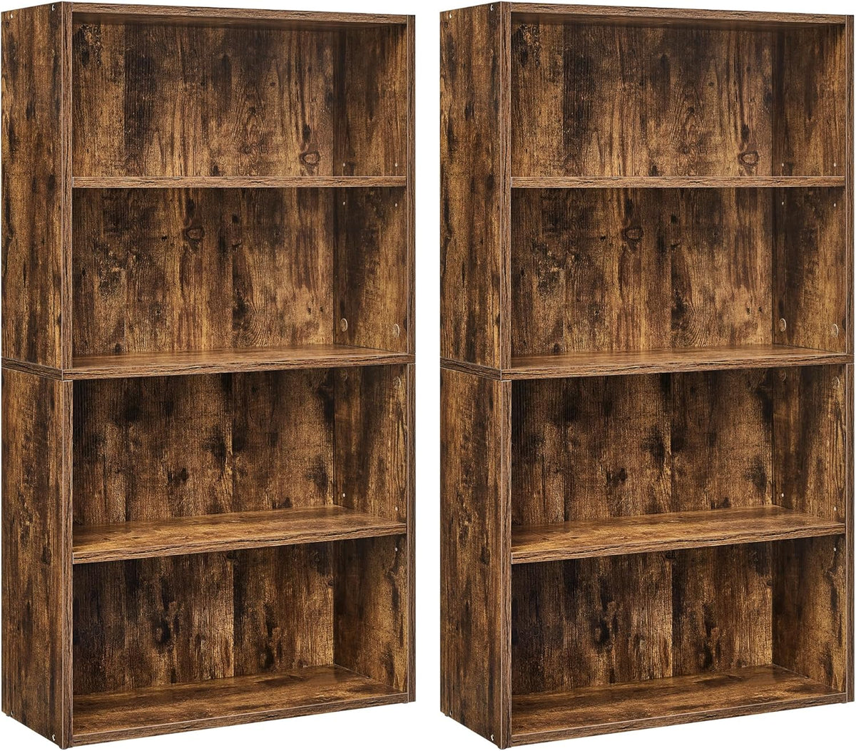 VASAGLE Set of 2 Bookshelves, 23.6 Inches Wide, 4-Tier Open Bookcases with Adjustable Storage Shelves, Floor Standing Units, Rustic Brown ULBC164X01-2