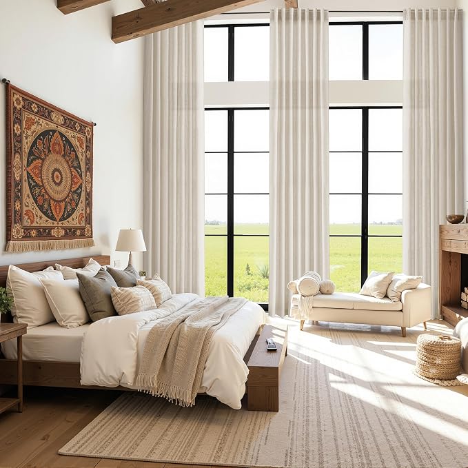 Boho Linen Curtains 132 Inch Length