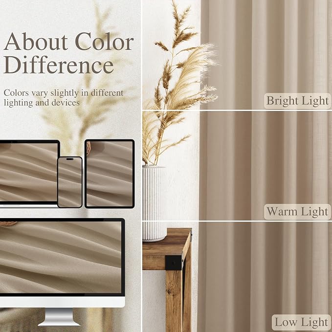 Sepia Beige Linen Curtains 112 Inches Long