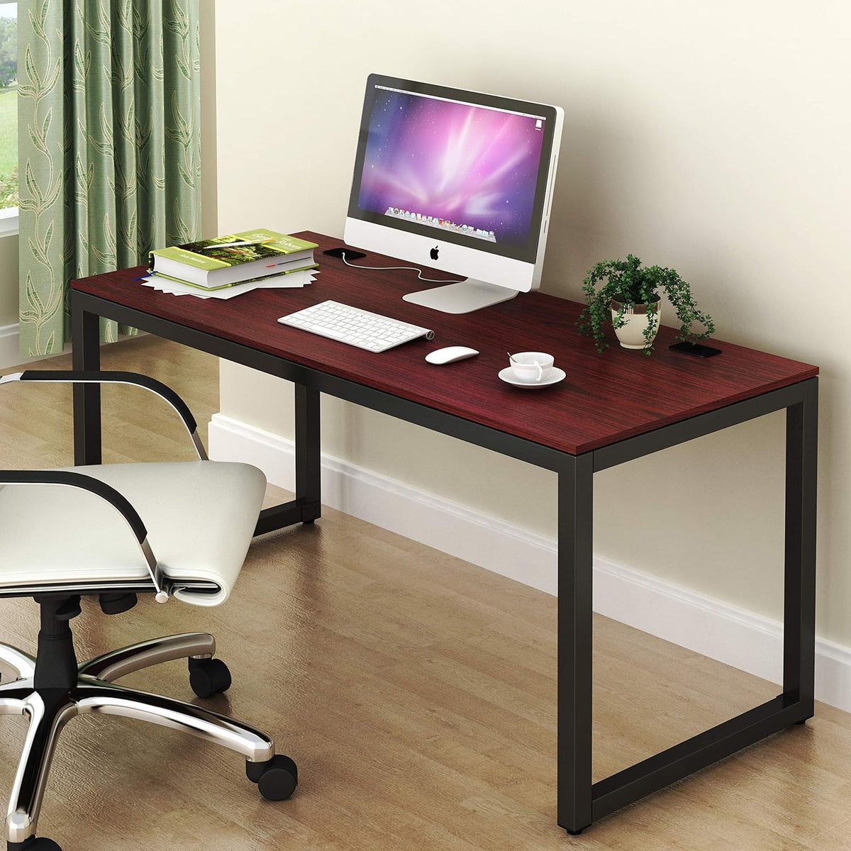 SHW 55-Inch Commercial-Grade Office Computer Desk, Cherry