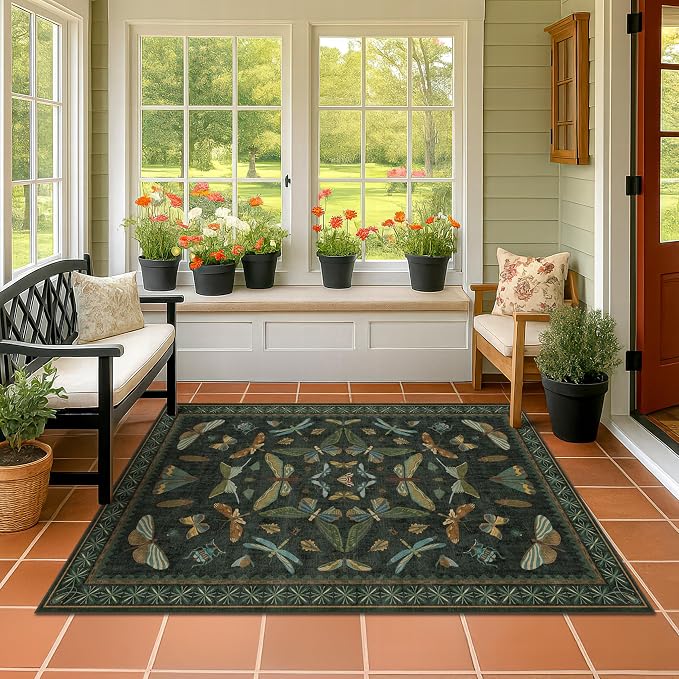 Dark Green 4x6 Washable Area Rug