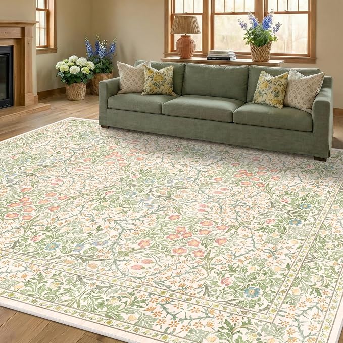 Beige Green 6x9 Washable Area Rugs