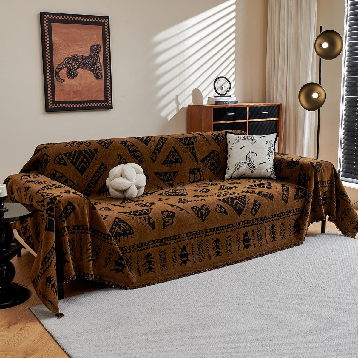 MYSKY HOME Boho Couch Cover Sofa Covers, Couch Covers for 2-3 Cushion Couch Sofa, Chenille L Shape Sectional Couch Cover- Pet-Friendly, Machine Washable, Sofa Protector for Kid, 71"x118", Coffee