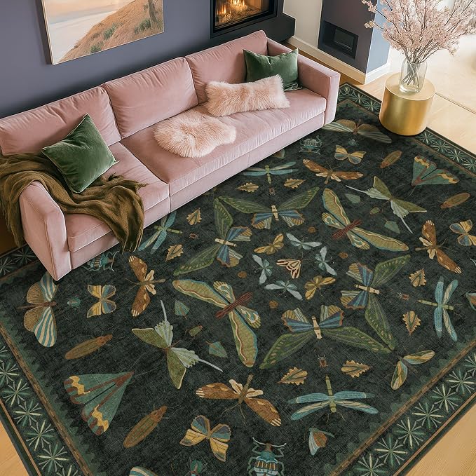 6x9 Dark Green Area Rugs for Dining Room
