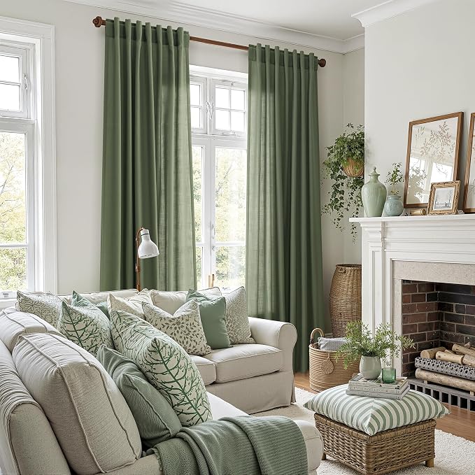 Nanspring Forest Green Linen Curtains