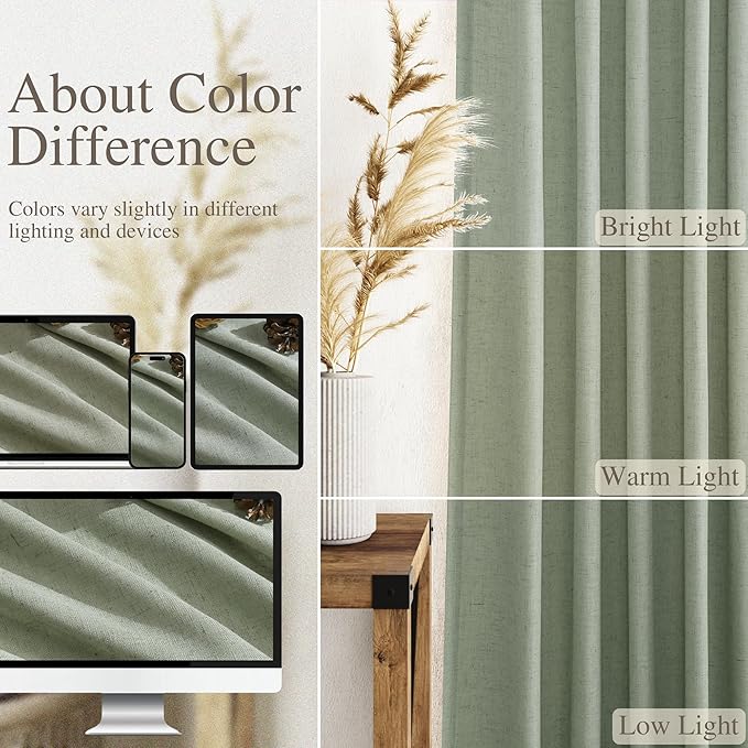 Nanspring Desert Sage Linen Curtains 84 Inch Length 2 Panels Set
