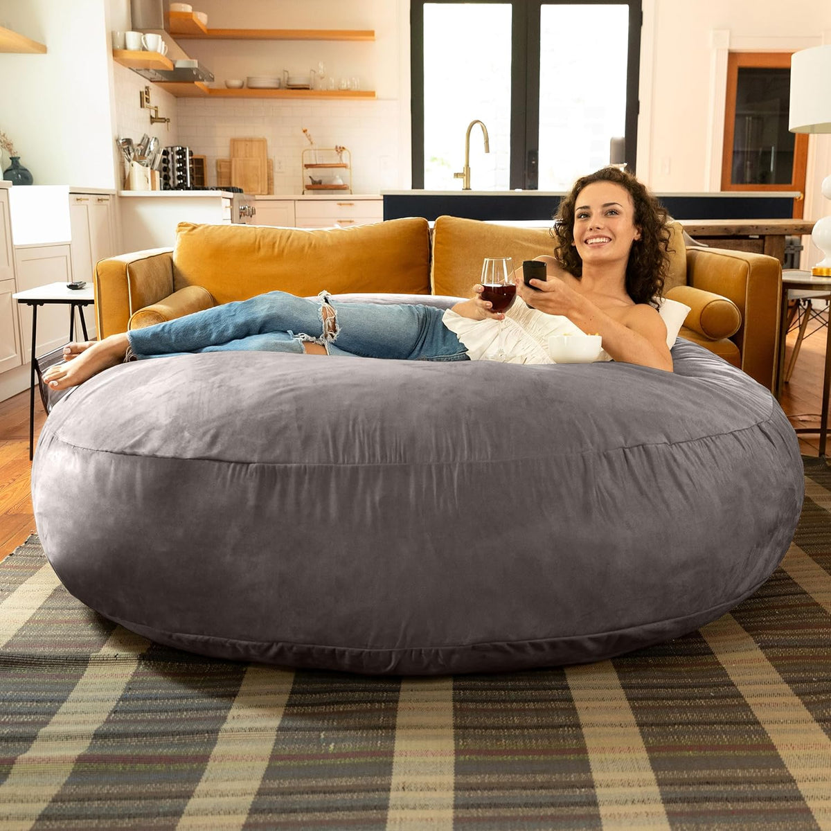 Jaxx 6 Foot Cocoon - 2-in-1 Convertible Bean Bag Bed & Large Bean Bag Chair for Adults, Charcoal