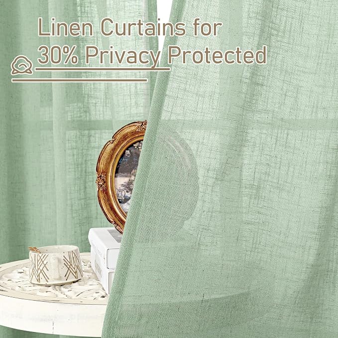 LAMIT 95 Inches Long Fresh Green Linen Curtains