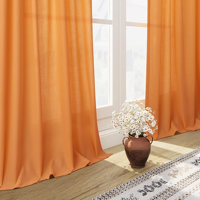 Nanspring Orange Linen Curtains