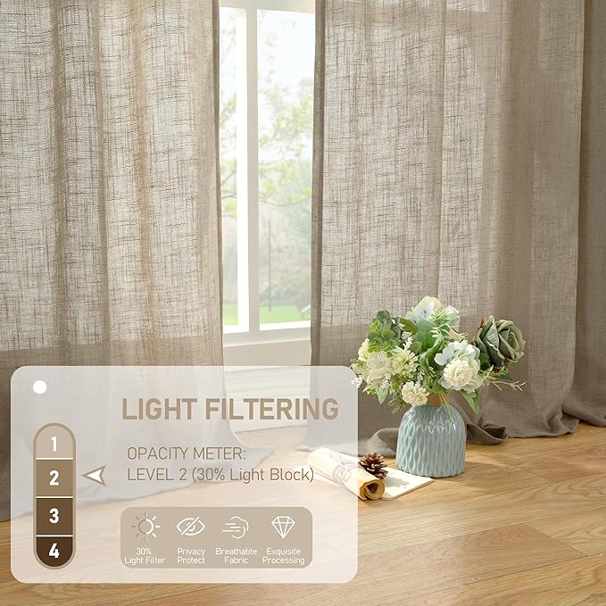 LAMIT Sheer Linen Curtains 63 Inch