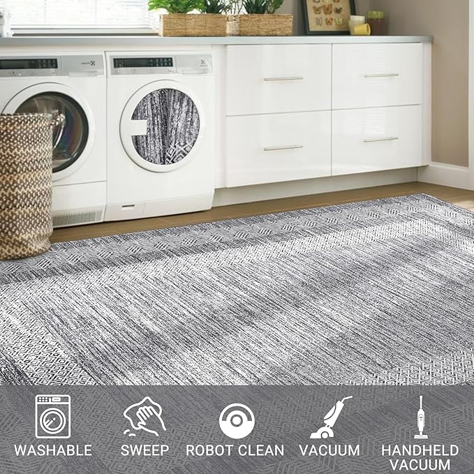 GarveeHome Modern Geometric Area Rug 5x7 Distressed Bordered Rug Washable Non