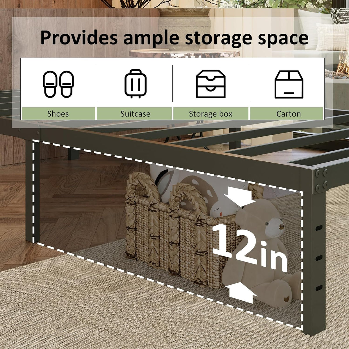 EMODA 14 Inch King Bed Frame with Fabric Cover, Heavy Duty Metal King Platform Bed Frame No Box Spring Needed, Noise Free, Easy Assembly