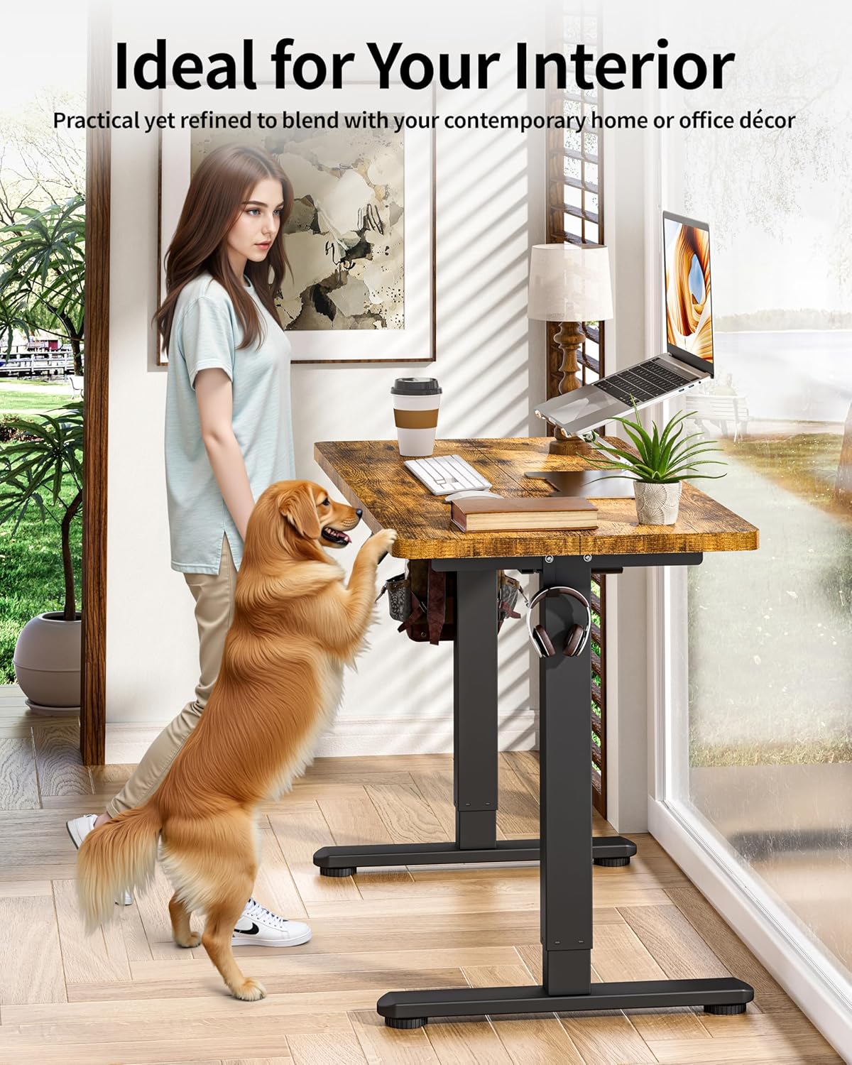 Standing Desk Electric Adjustable Computer Desk-Stand up Desk Office Gaming Home Office Memory Desks 48x24 inches Black Frame/Rustic Brown Top