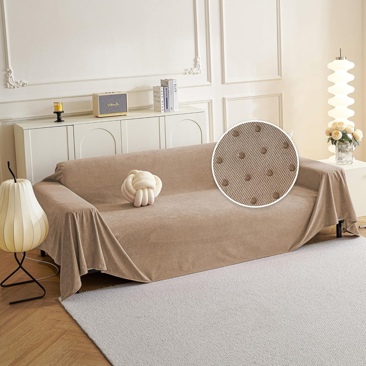 MYSKY HOME Sofa Slipcovers Sofa Covers Washable, Couch Cover for 3-4 Cushion Couch Sofa, Dog Couch Covers Furniture Protector Cover Non Slip Soft Couch Sofa Cover, 91"x 150", Khaki