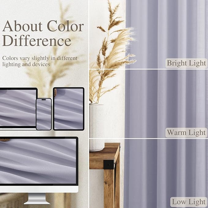 Nanspring Lavender Purple Linen Curtains 90 Inches Long